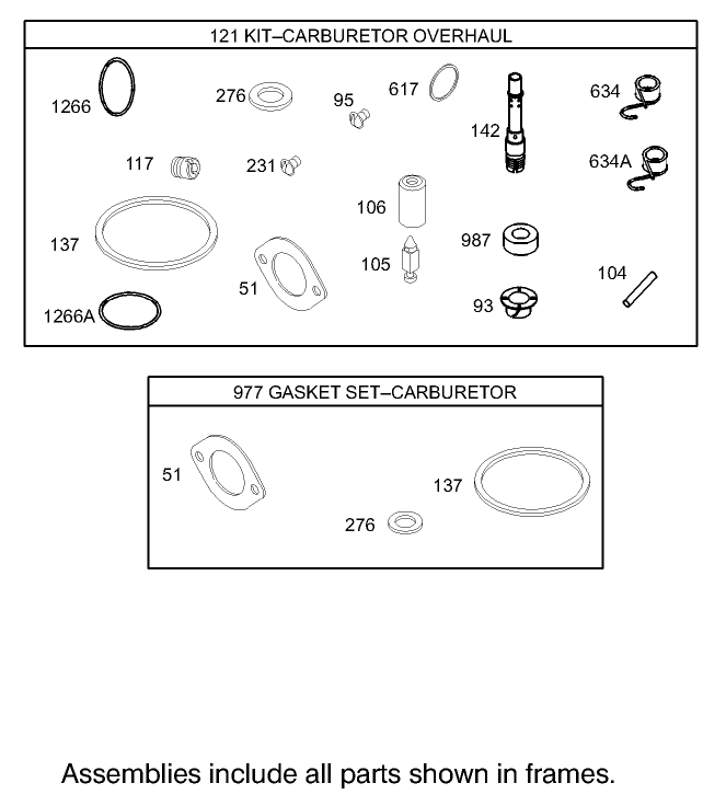 Carburetor Overhaul Kit Assembly  Briggs and Stratton 286H77-0165-E1