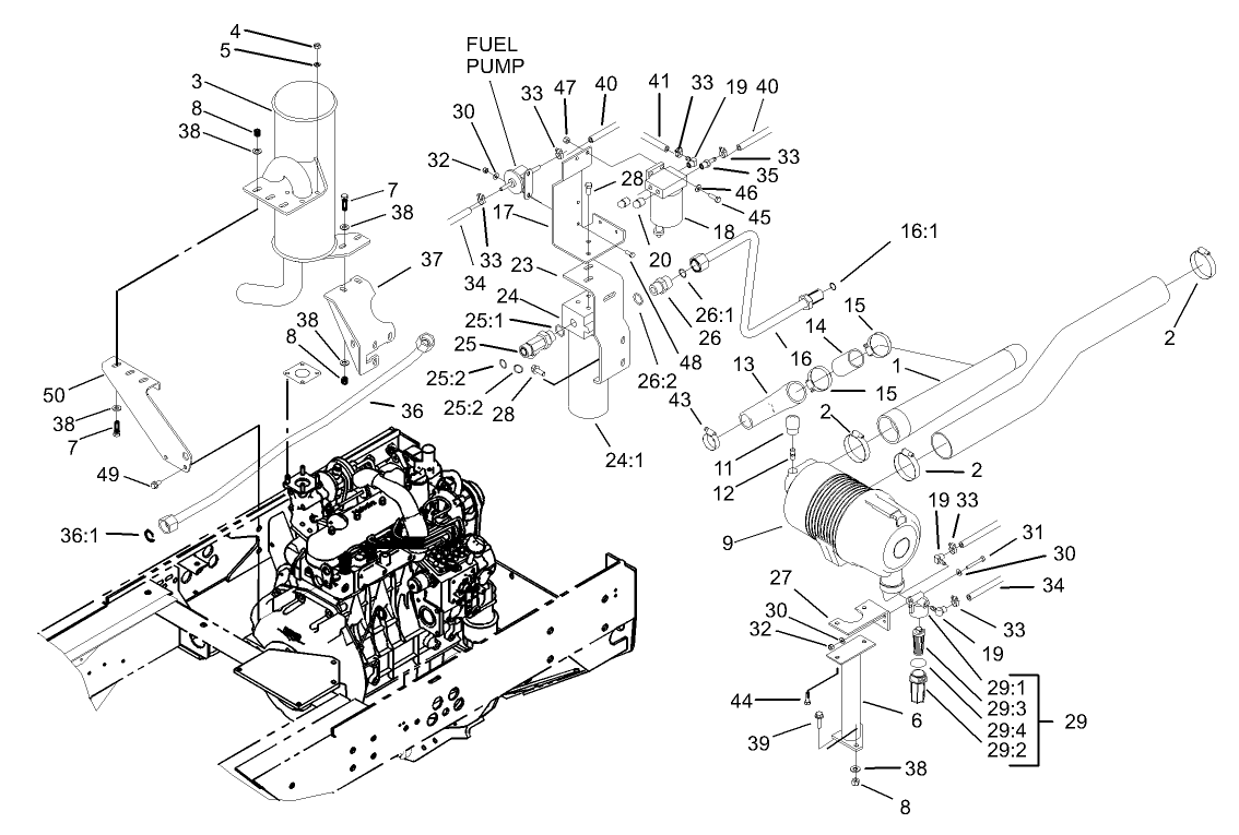 Muffler / Oil / Water / Fuel Filter and Air Cleaner Assembly