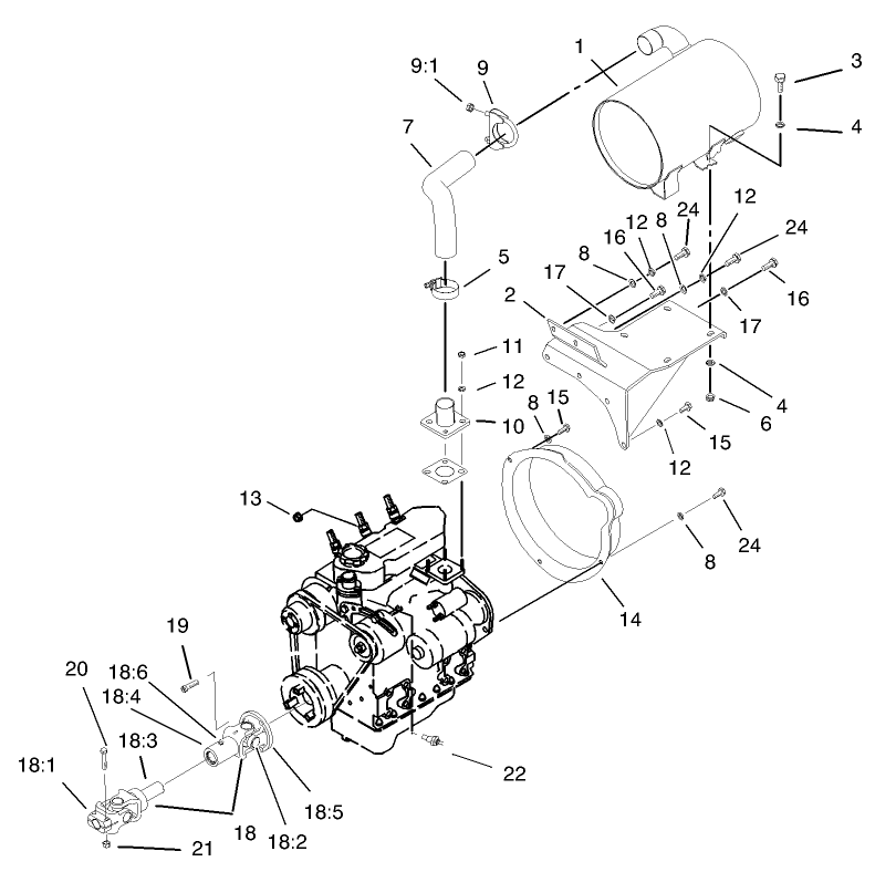 Muffler and Pump Drive Assembly