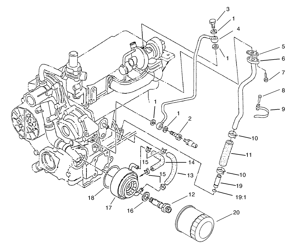 Filter, Oil Cooler and Pipe Assembly