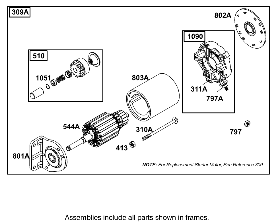 Starter Assembly Briggs and Stratton Model 350447-1331-E1