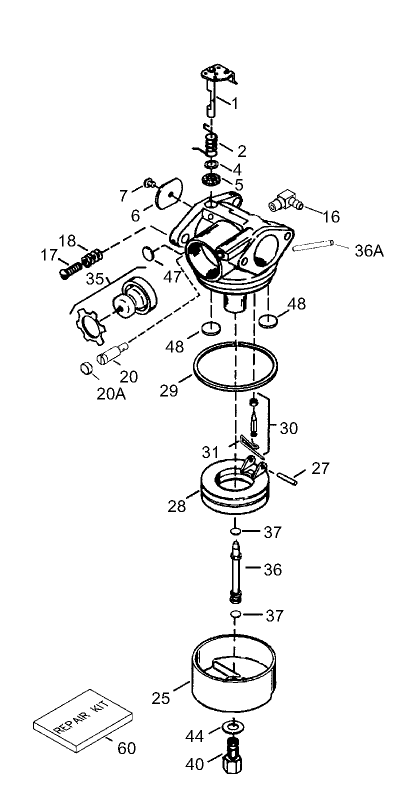 Carburetor Assembly No. 640303 Tecumseh Mode LEV120-361560B
