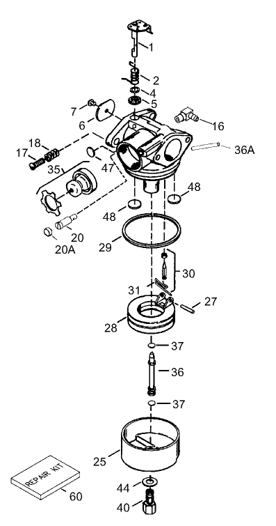 Carburetor Assembly No. 640303 Tecumseh Model LEV120-361561B