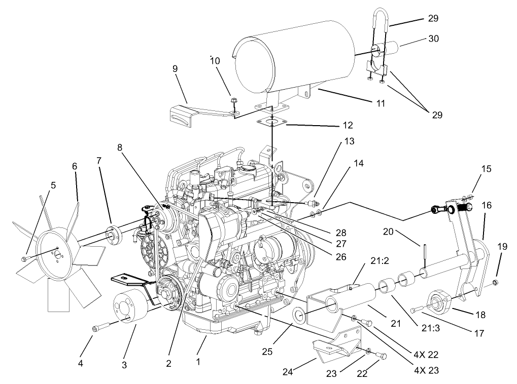 Engine and Mounting Components Assembly