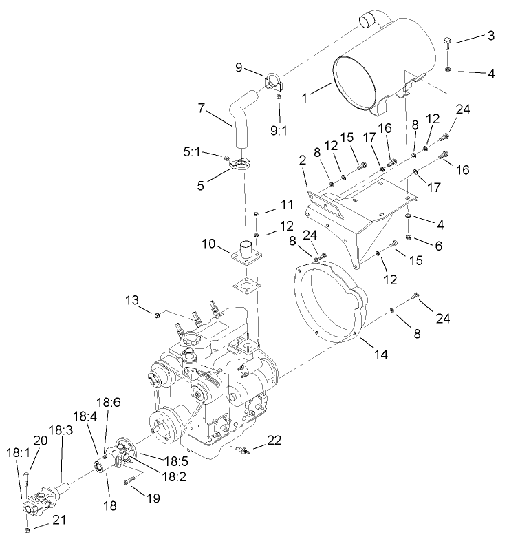 Muffler and Pump Drive Assembly