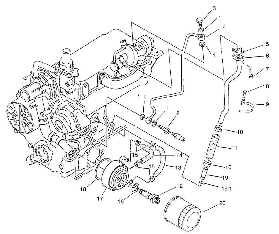 Filter, Oil Cooler and Pipe Assembly