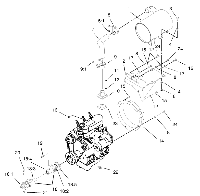 Muffler and Pump Drive Assembly