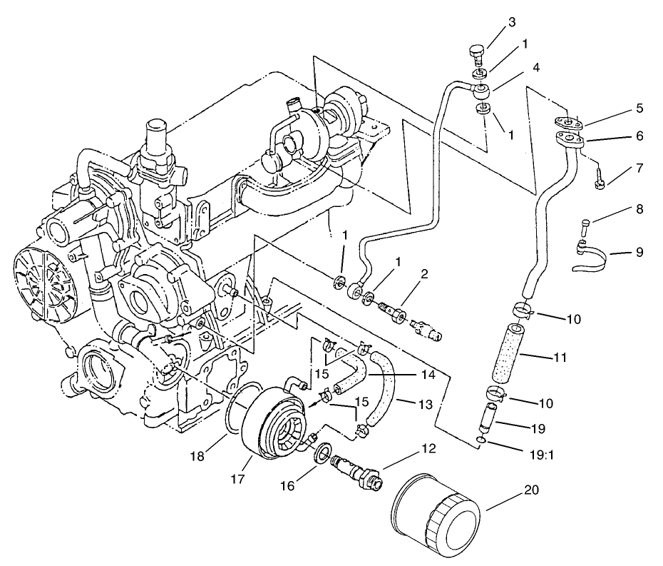 Filter, Oil Cooler and Pipe Assembly