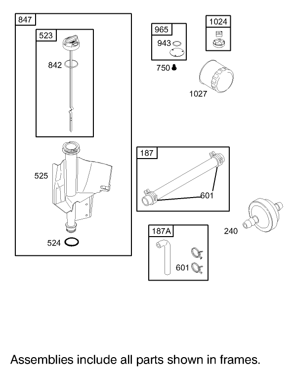 Oil Filter, Tube and Pump Assembly Briggs and Stratton 31G777-0121-E1