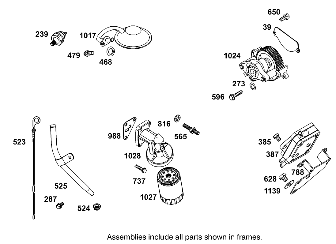 Oil Filter, Tube and Pump Assembly Briggs and Stratton Engine 303440-1320-E1
