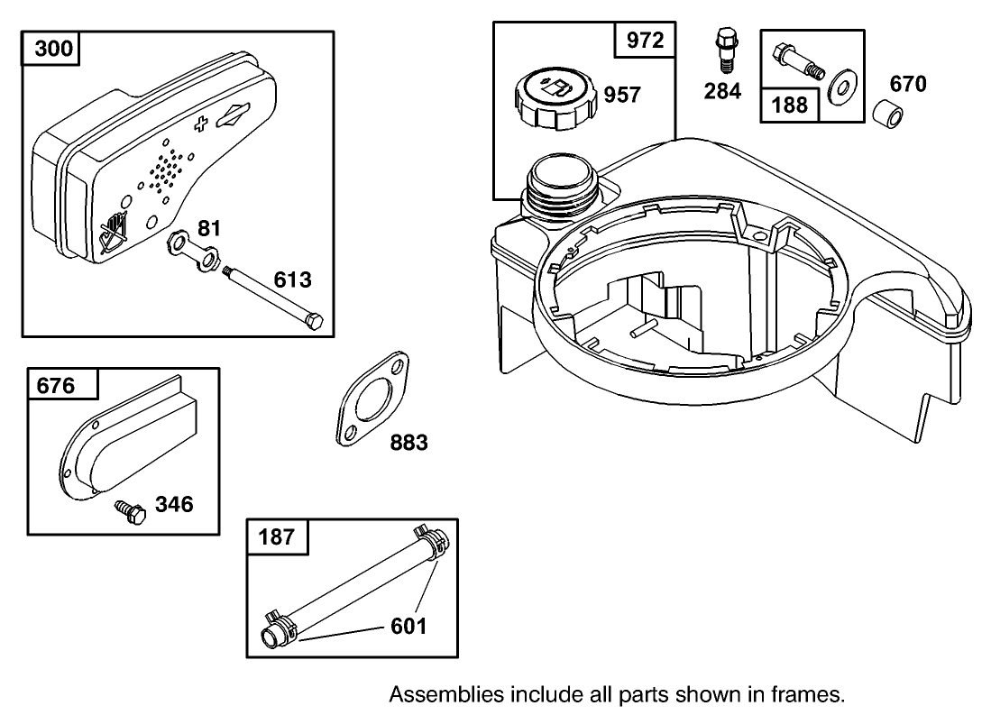 Muffler and Fuel Tank Assembly Briggs and Stratton 127802-0640-01
