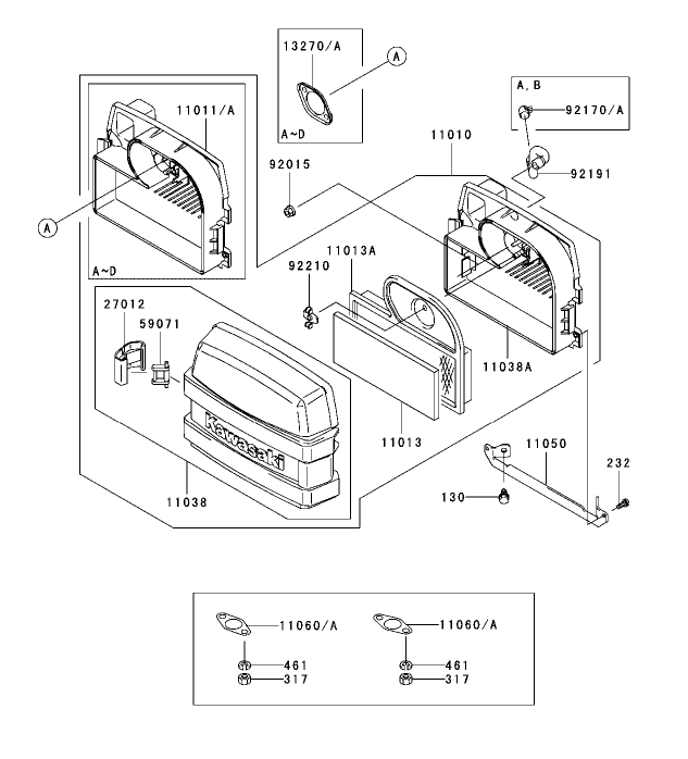 Air Filter/Muffler Assembly Kawasaki FH500V-ES10