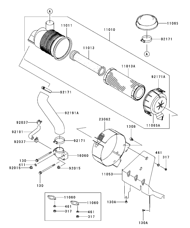 Air Filter and Muffler Assembly Kawasaki FH680V-AS21