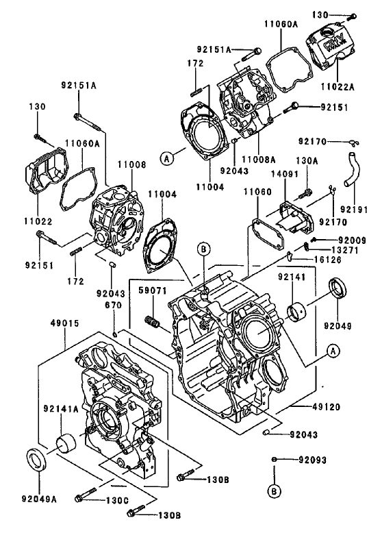 Cylinder/Crankcase Assembly Kawasaki FD750D-AS03