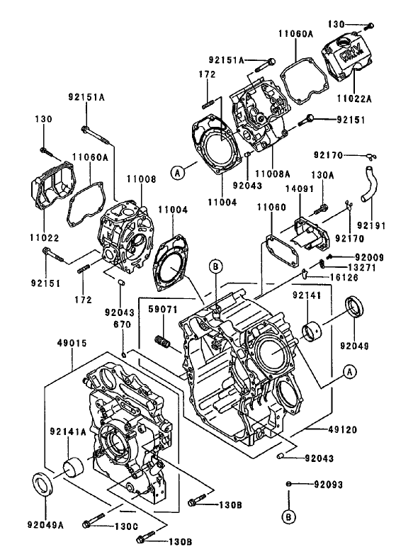Cylinder/Crankcase Assembly Kawasaki FD750D-AS03