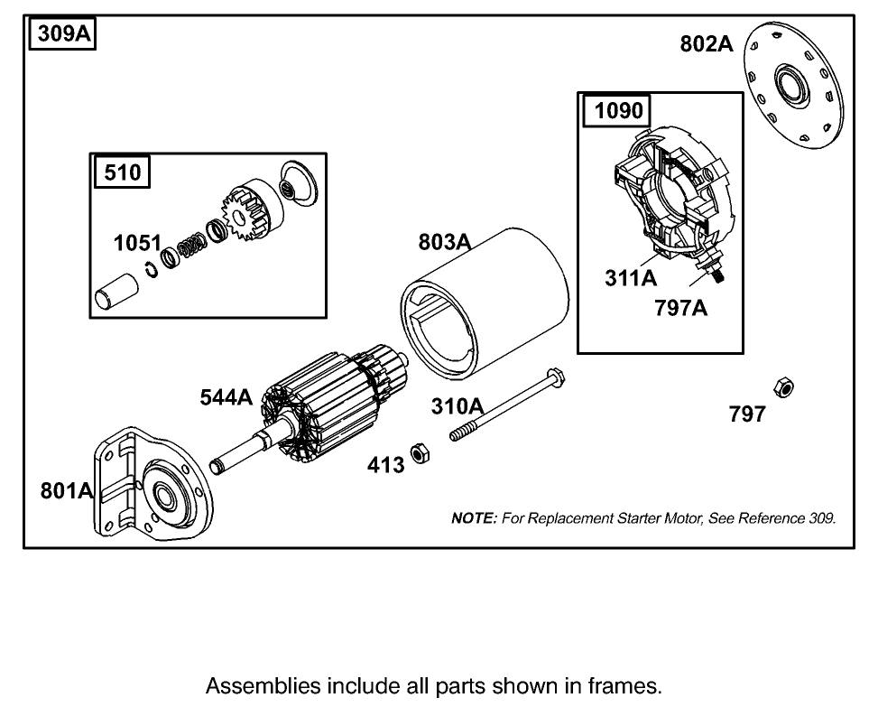 Starter Assembly Briggs and Stratton Model 350447-1331-E1