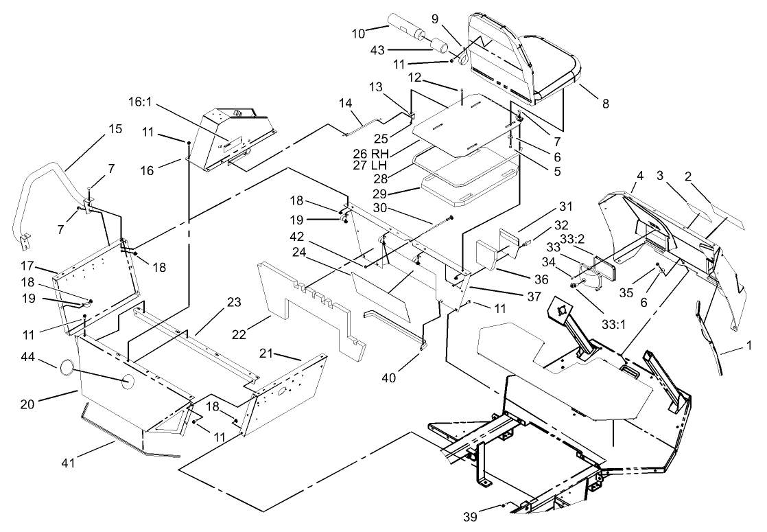 Engine Shroud, Front Console and Seat Assembly