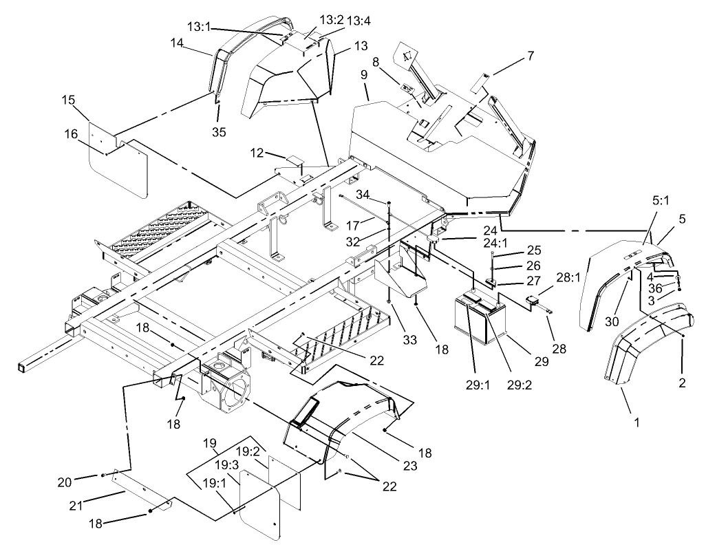 Frame, Fender and Battery Mount Assembly