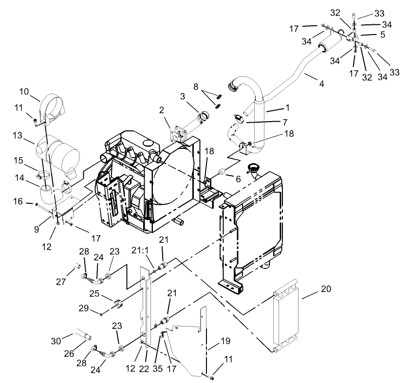 Muffler, Air Cleaner and Oil Cooler Assembly