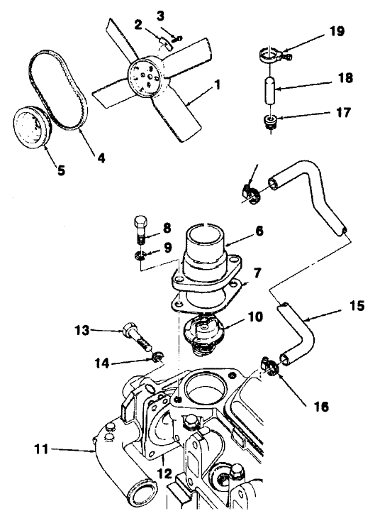 FAN, WATER PUMP, AND THERMOSTAT ASS-Y