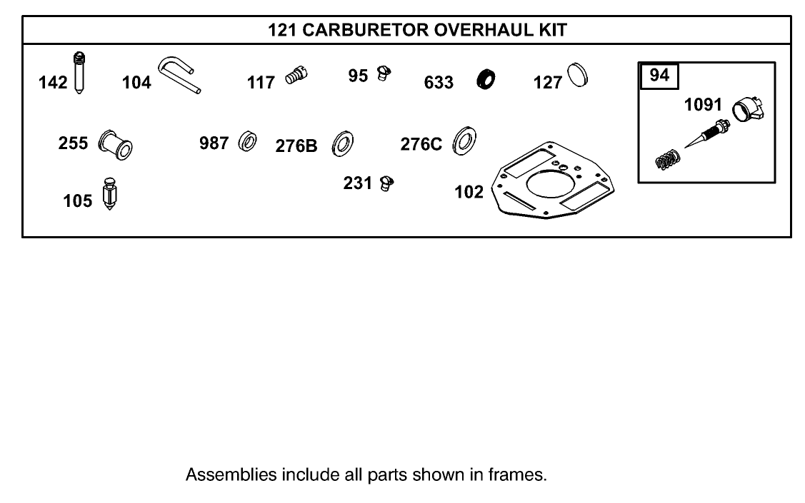 Carburetor Overhaul Kit Assembly  Briggs and Stratton Model 350447-1331-E1