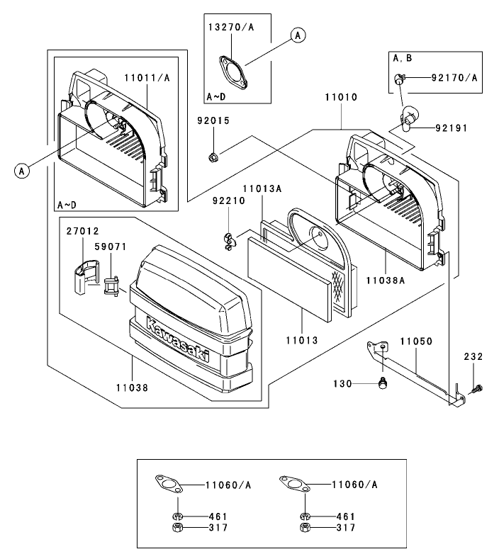 Air Filter/Muffler Assembly Kawasaki FH500V-ES10