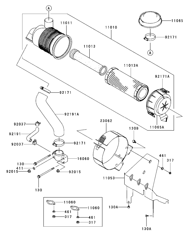 Air Filter and Muffler Assembly  Kawasaki FH680V-AS21