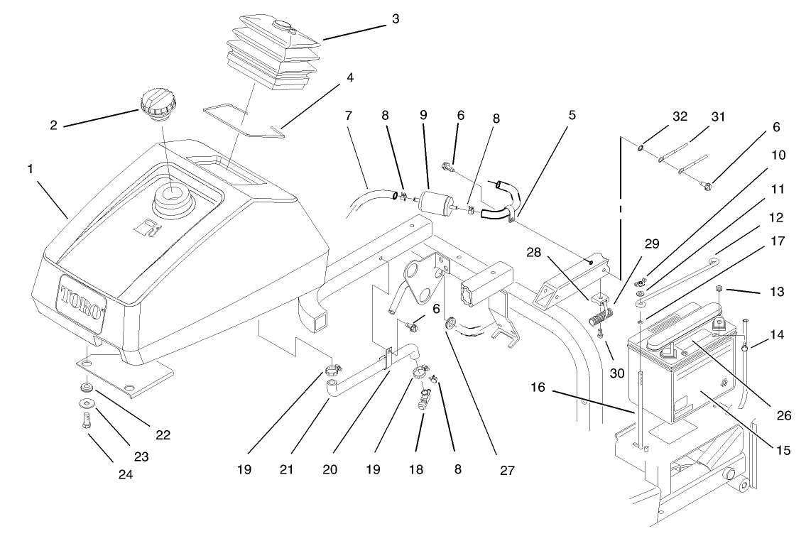 Fuel Tank and Battery Assembly