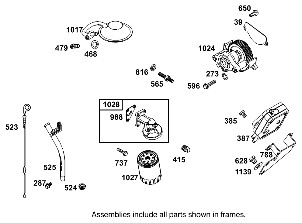 Oil Filter, Tube and Pump Assembly Briggs and Stratton 350447-1116-E1