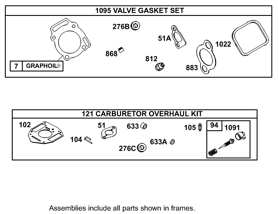 Valve Gasket Set and Carburetor Overhaul Kit Briggs and Stratton 350447-1116-E1