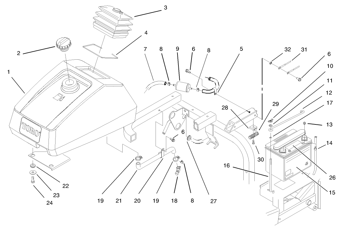 Fuel Tank and Battery Assembly