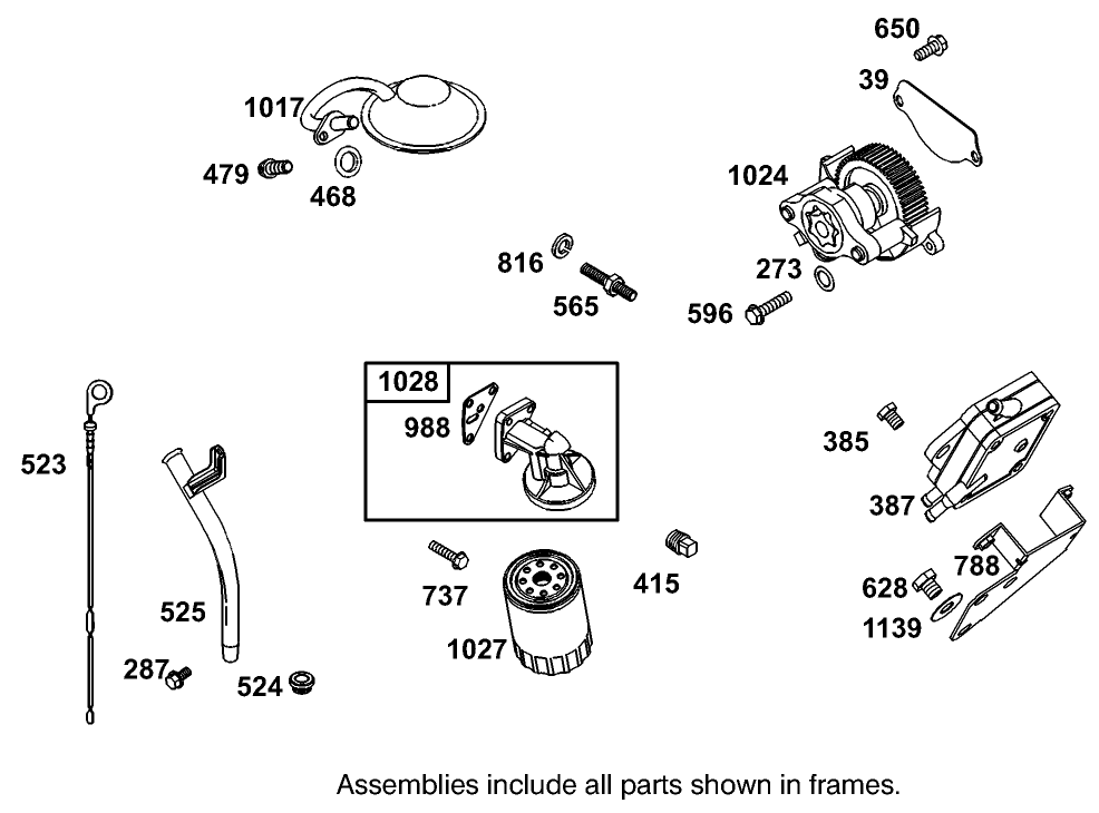 Oil Filter, Tube and Pump Assembly Briggs and Stratton 350447-1116-E1