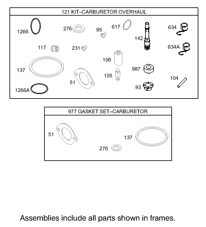 Carburetor Overhaul Kit Assembly Briggs and Stratton 280H07-0166-E1