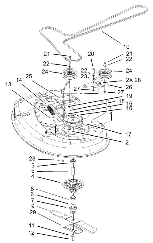 42in Deck Spindle and Belt Drive Assembly