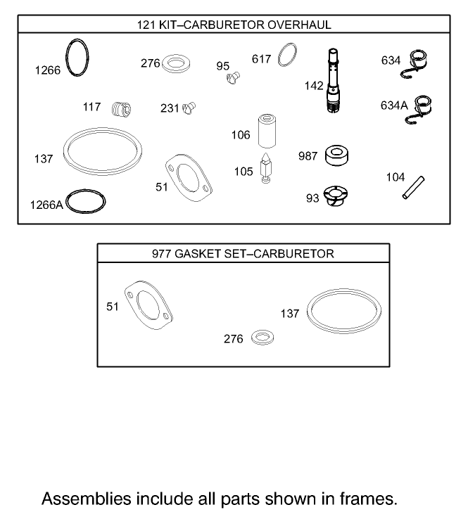 Carburetor Overhaul Kit Assembly  Engine Briggs and Stratton 286H77-0165-E1