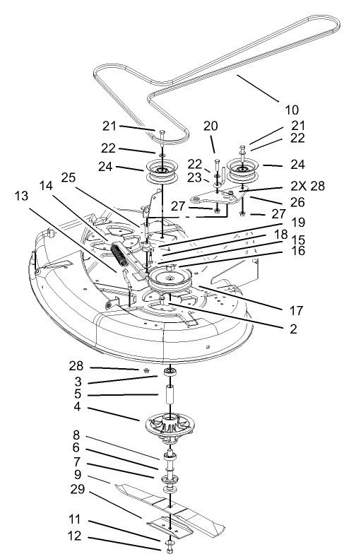 42in Deck Spindle and Belt Drive Assembly