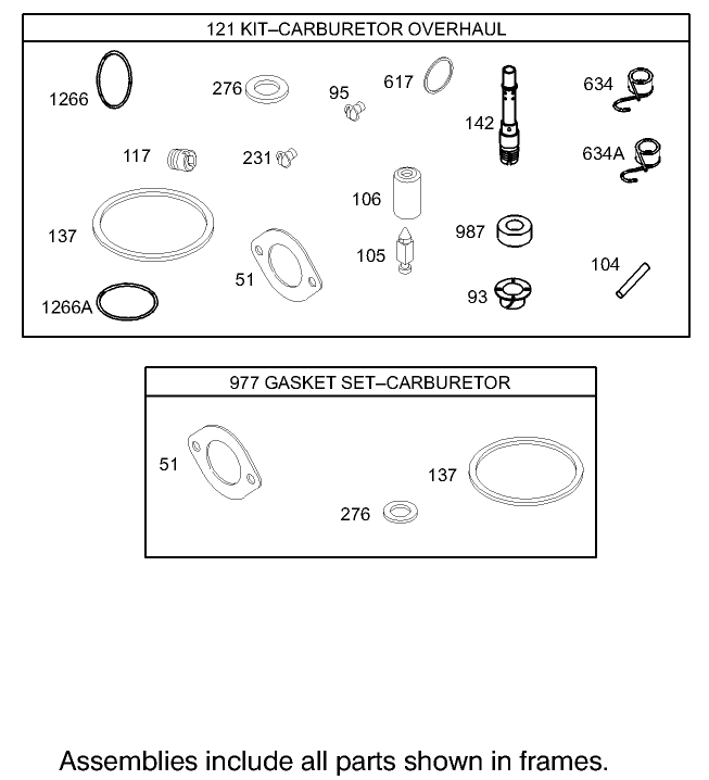 Carburetor Overhaul Kit Assembly Briggs and Stratton 286H77-0165-E1