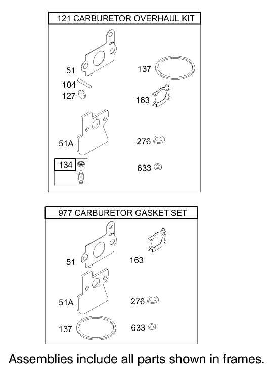 Carburetor Overhaul Kit Assembly Briggs and Stratton Model 122607-0116-E1