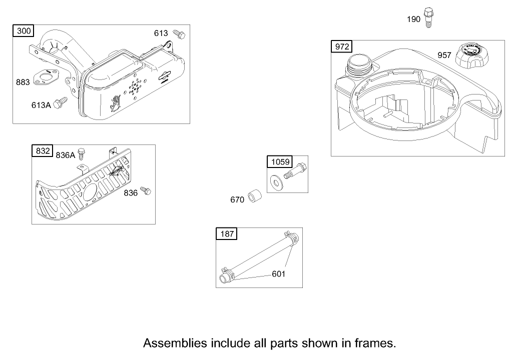 Muffler and Fuel Tank Assembly  Briggs and Stratton 122602-0120-E1