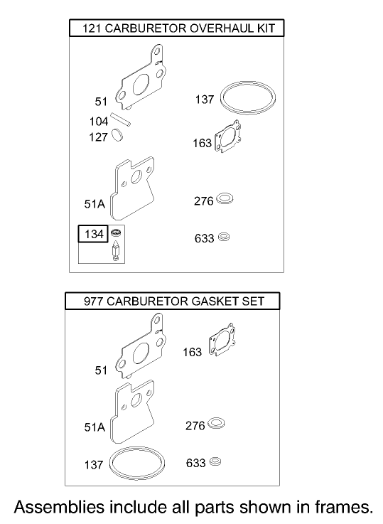 Carburetor Overhaul Kit Assembly  Briggs and Stratton 122602-0120-E1