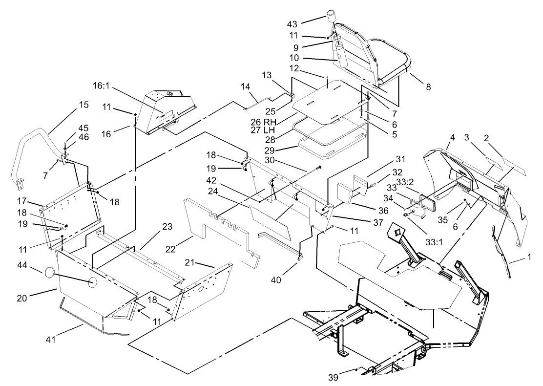 Engine Shroud, Front Console and Seat Assembly