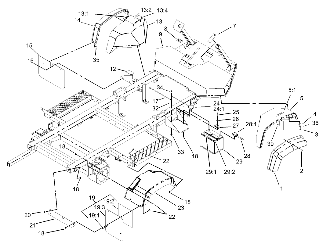 Frame, Fender and Battery Mount Assembly