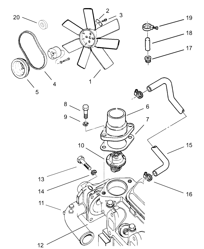 Fan, Water Pump and Thermostat Assembly  FORD VSG-4131-6007-Z