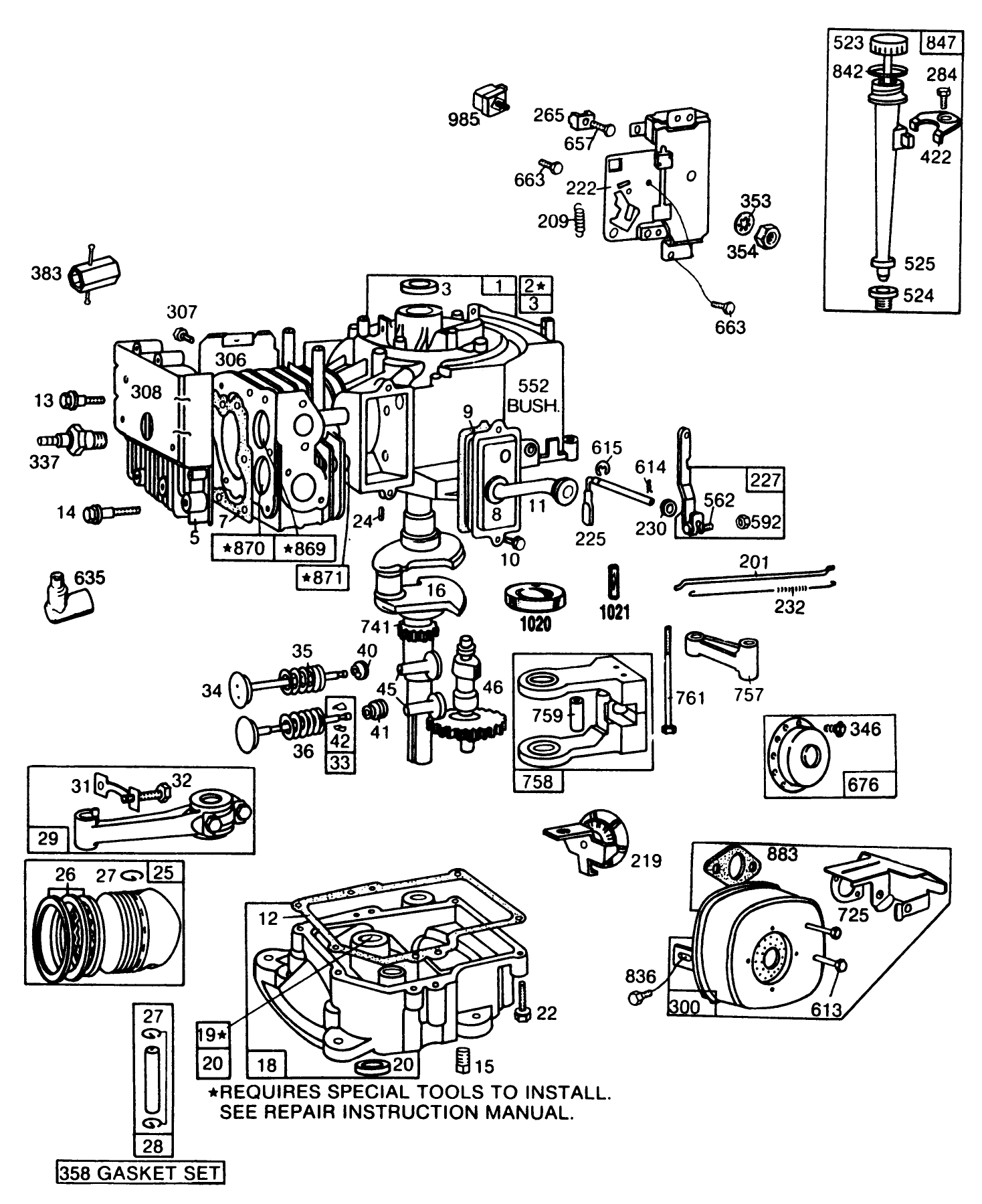 Engine Briggs & Stratton Model No. 193707-0152-01 8 H.p. Rear Engine Rider Electric Model 56150