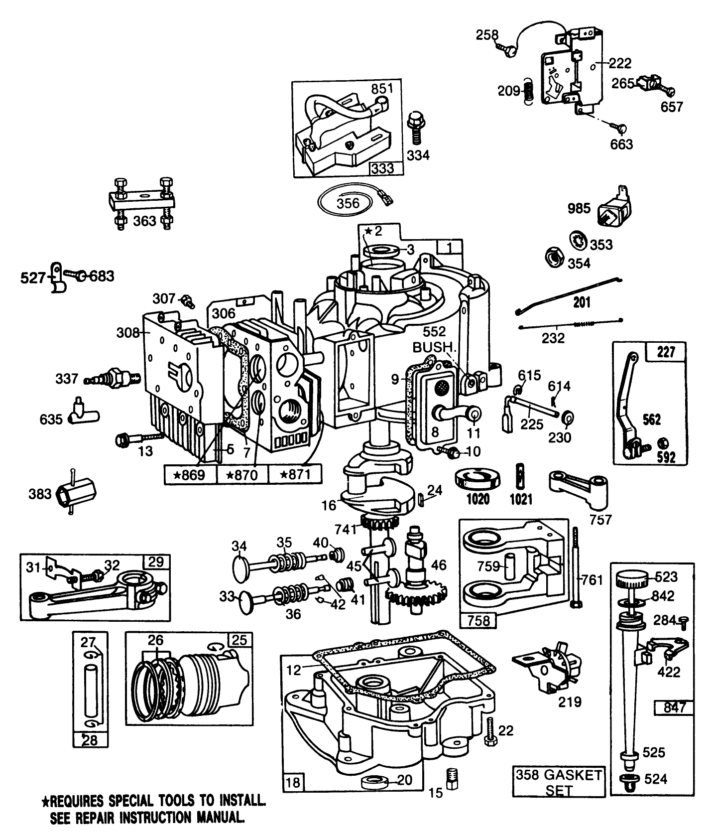 Engine Briggs & Stratton Model No. 253707-0195-01 11 H.p. Rear Engine Rider Electric Model 56170