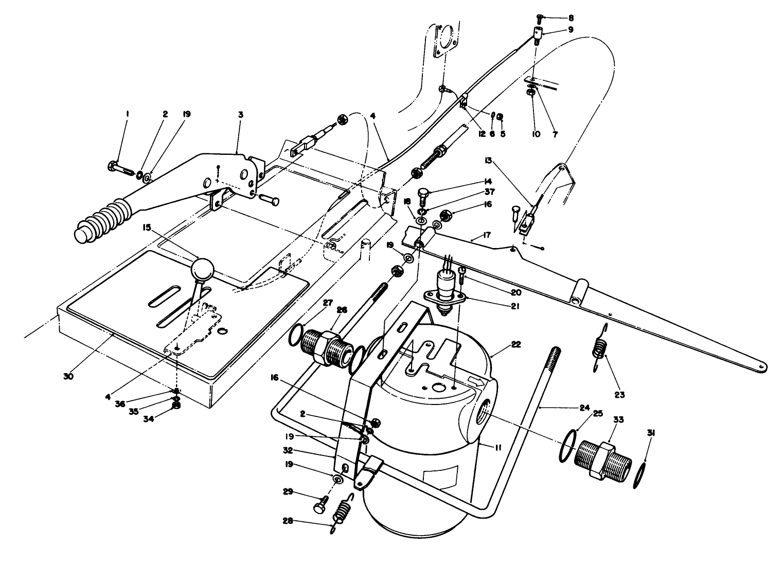 Parking Brake, Throttle & Oil Filter Assembly
