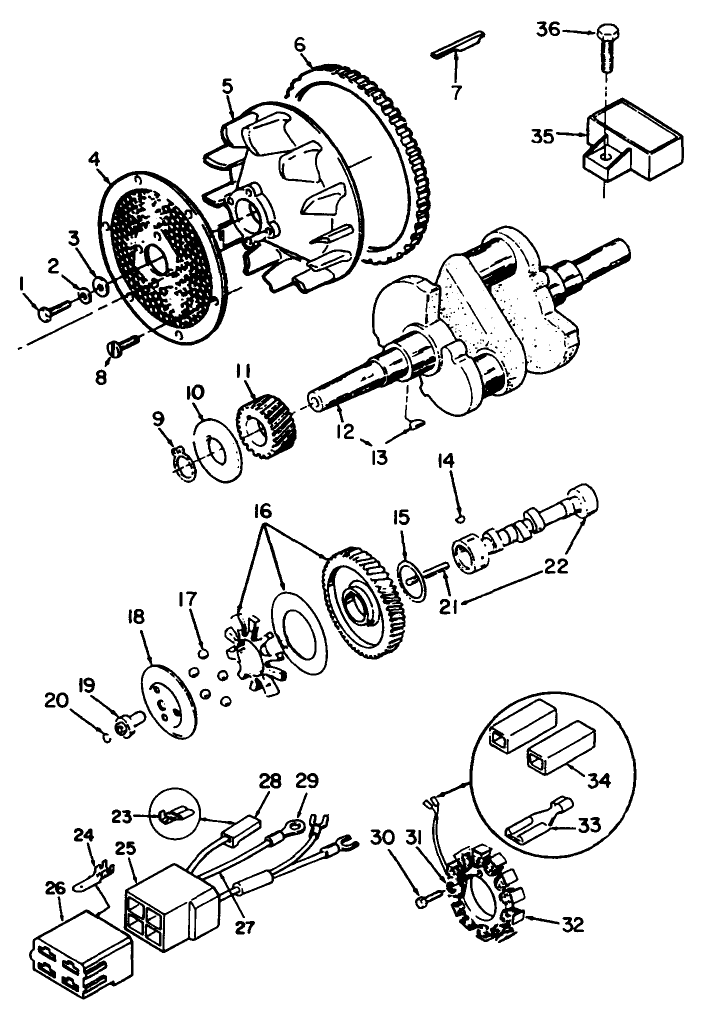 Blower, Crankshaft, Camshaft-Engine, Onan Model No. P220g, Type No. 1/10808c