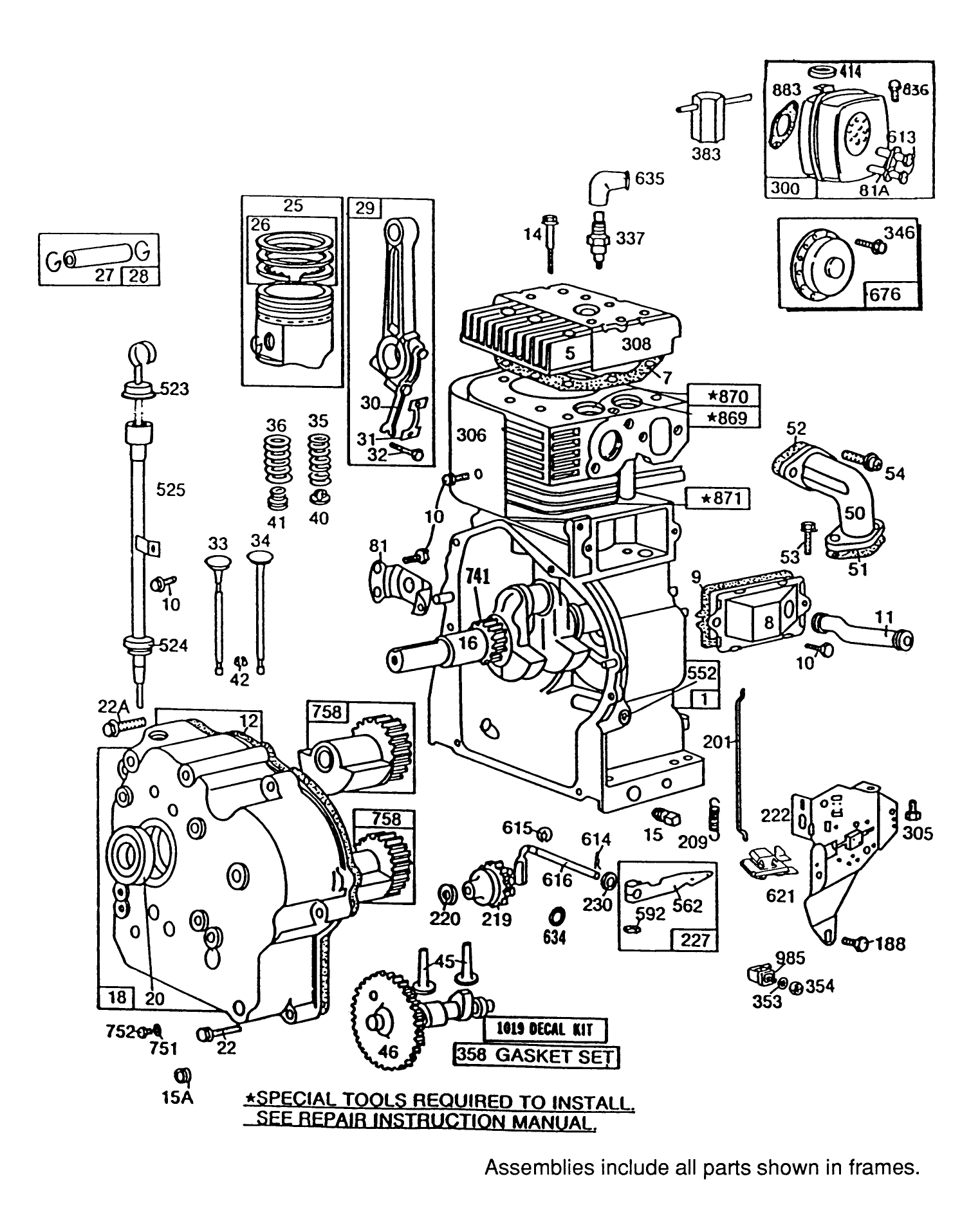 Engine Briggs & Stratton Model 252416 Type 0756-01 & 0757-01 (model No. 38580 & 38565)