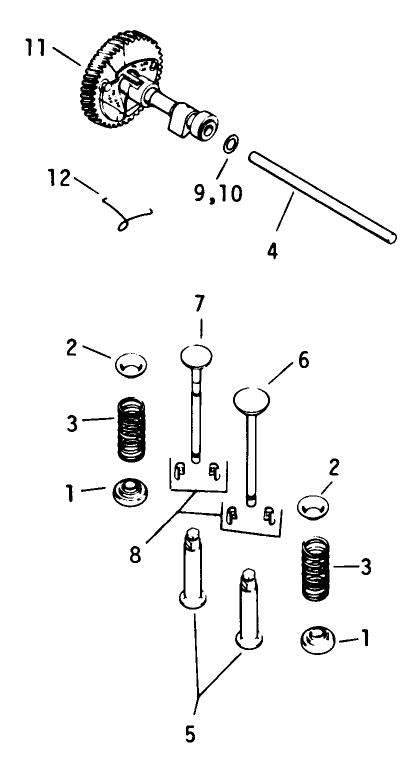 Camshaft & Valves-Engine Kohler Model No. K321s Spec. No. 60434