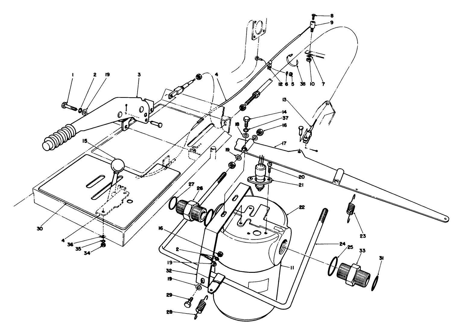 Parking Brake, Throttle & Oil Filter Assembly